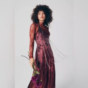 Free People Intimately Look Your Best Velvet Slip Dress in Burgundy - Size M